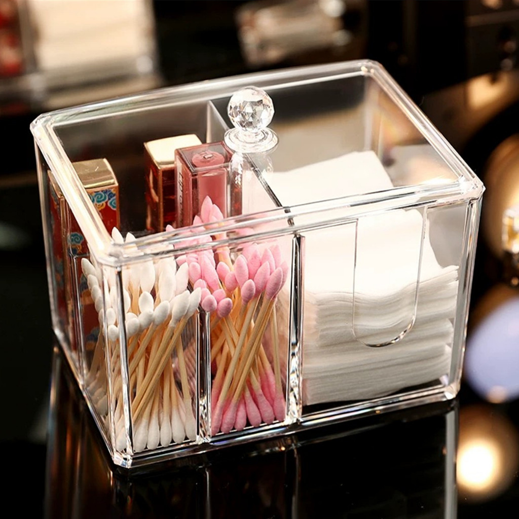 Organizador De Maquiagem Porta Algodão Cotonete Acrílico Organizador Cosmético Acrílico Caixa Paramount Com Tres Modelos