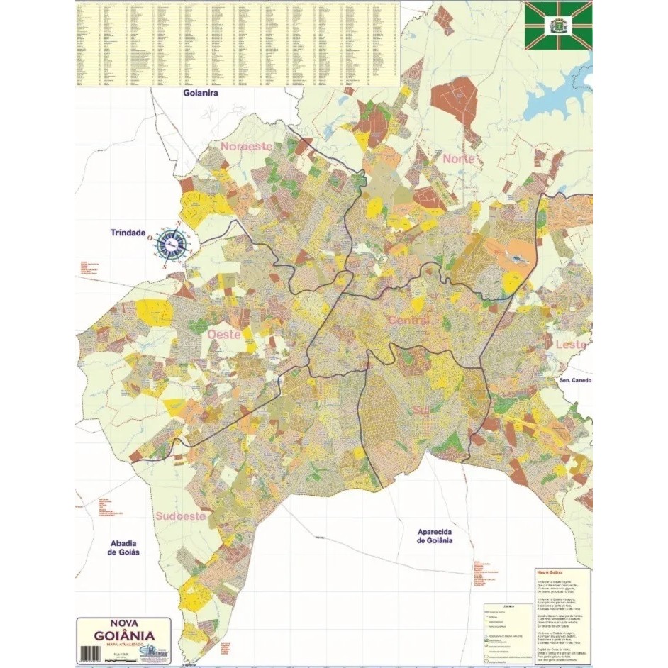 Mapa Geográfico Político Gigante da Cidade de GOIÂNIA Capital de Goiás - Turismo Viagens e Entregas