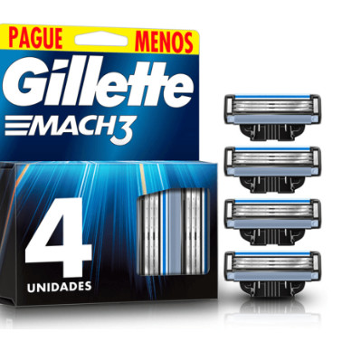 Refil para Barbear Gillette Mach3 com 4 unidades Mach 3
