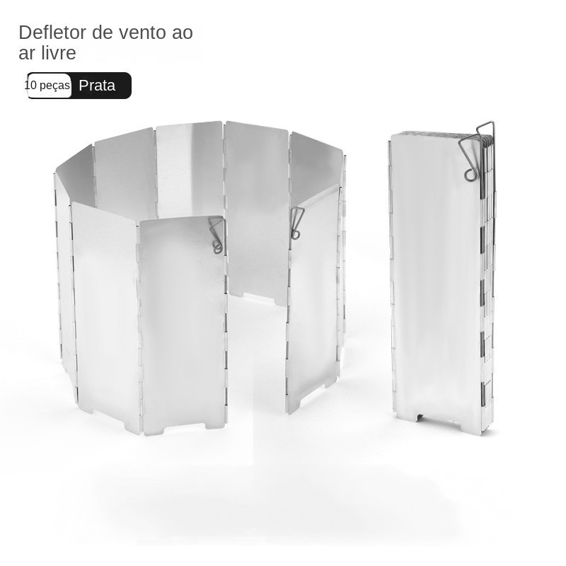 Pára-brisa de fogão de acampamento ao ar livre liga de alumínio ultraleve dobrável com pino de inserção 10 peças com sac