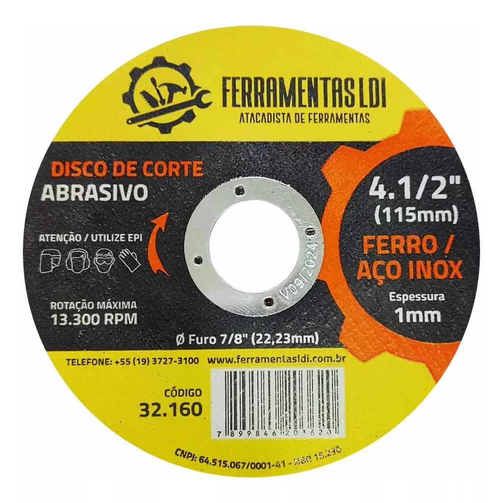 Kit 50 Disco De Corte Fino 4.1/2 115mm Inox Ferro Ldi Kit Combo Construção Atacado