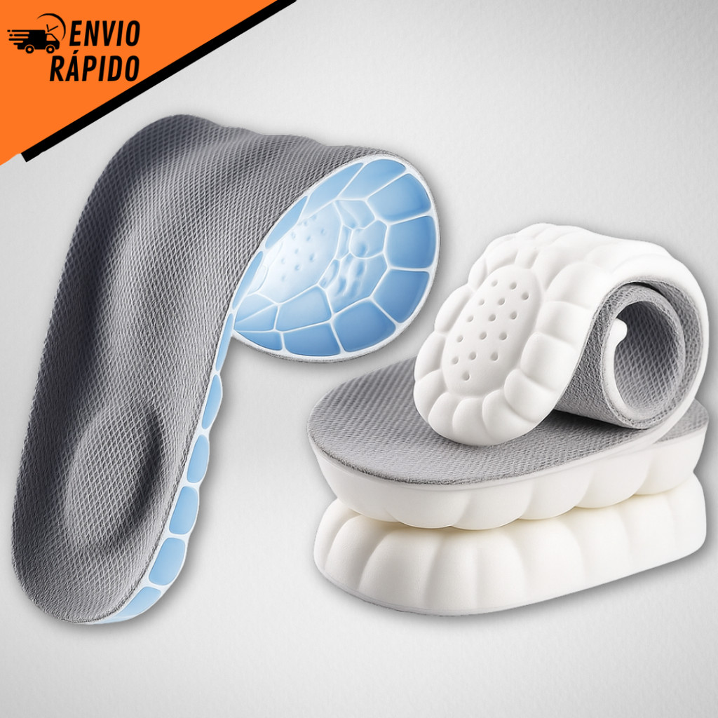 Palmilha Ortopédica 4D Esportiva de Látex – Gel Macia Suporte de Arco, Respirável e Antiodor 1347