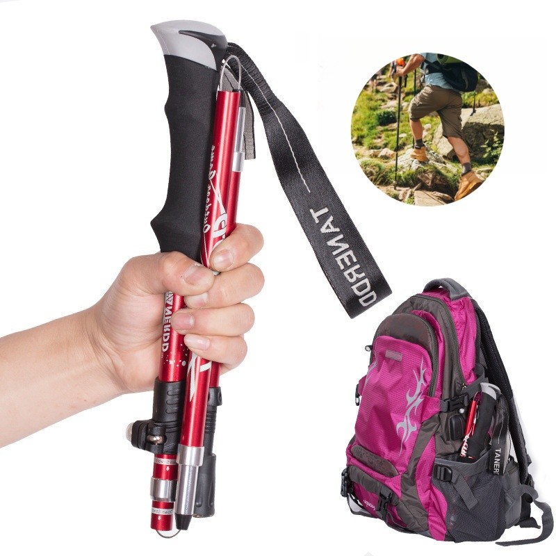 Bengala Bastão Caminhada Trilha Trekking Em Alumínio Retrátil--Bengala telescópica ultraleve e ultracurta de 5 seções