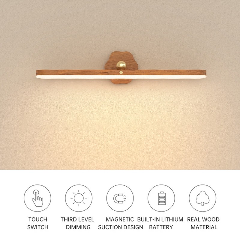 Luz LED De Madeira Espelho De Parede Magnética USB Recarregável Portátil Para Quarto luz do armário