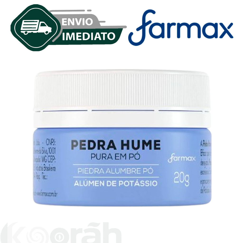 Pedra Hume Pura Em Pó Farmax 20g Fecha Poros Tira Oleosidade Envio Imediato
