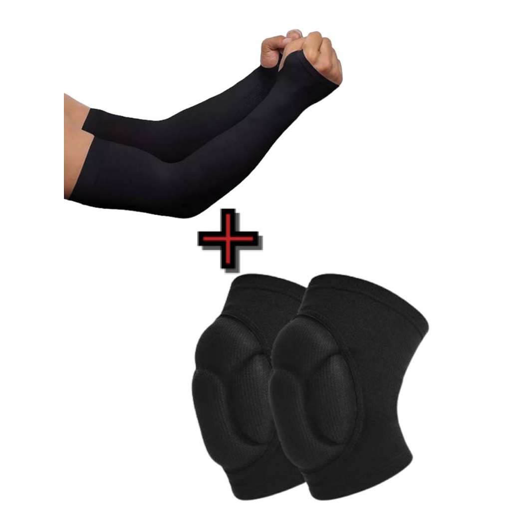 1 Par manguito longo protetor solar +/ou 1 par joelheira acolchoada kit vôlei profissional