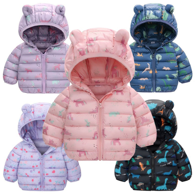 Dinossauro Dos Desenhos Animados Com Capuz Jaquetas Leves Meninos Meninas Inverno Outono Roupas Casuais Para 1-5 Anos De