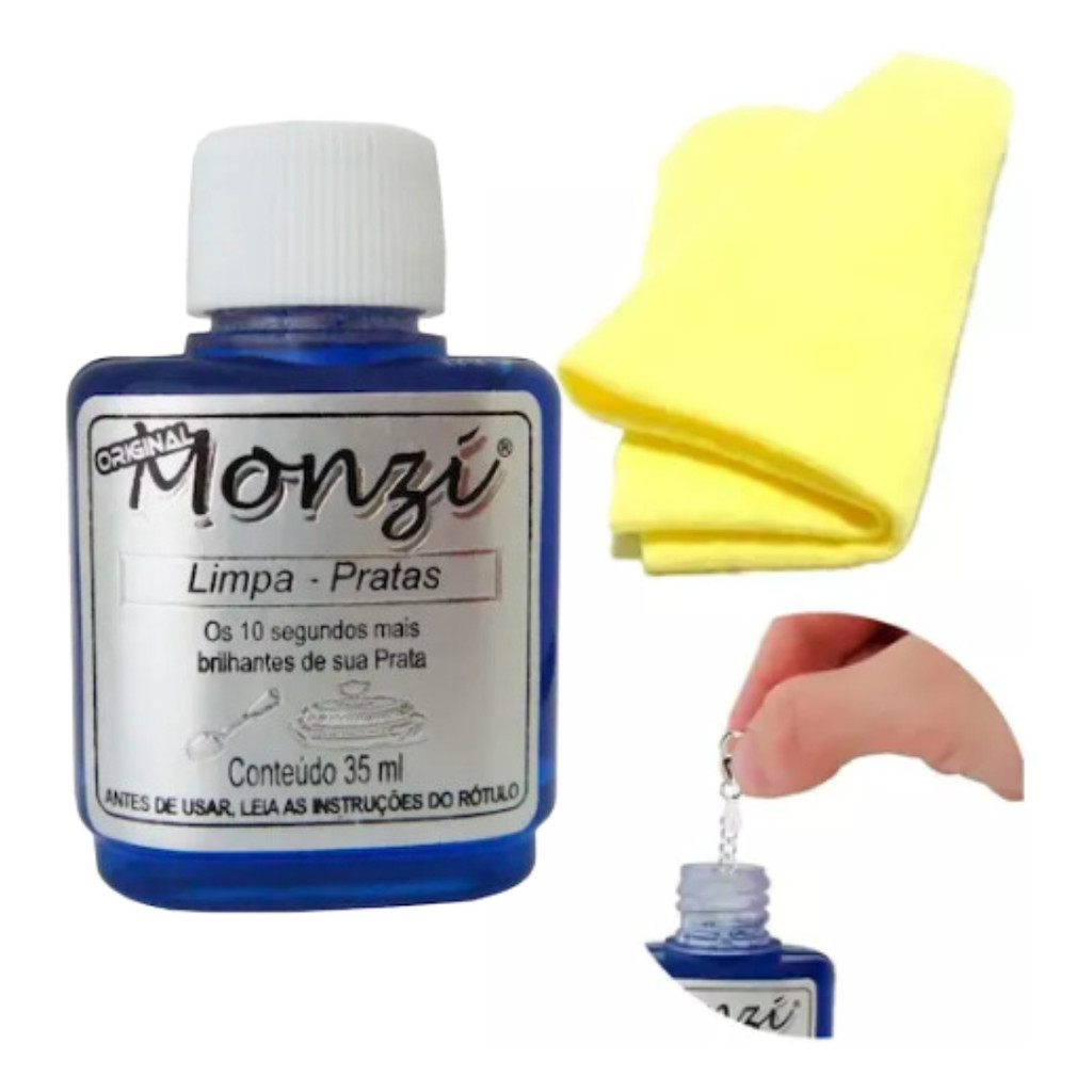 Kit 1 Monzi 35 Ml Limpa Prata 1 Flanela Magica Original 925