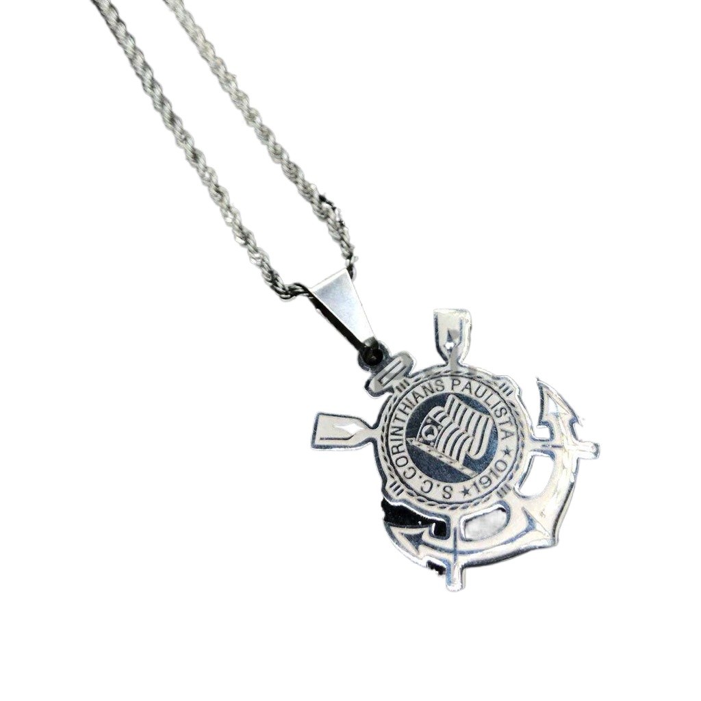 Corrente Pingente Escudo Time do coração Aço Inoxidável masculina 45/60cm aco inox PRATA
