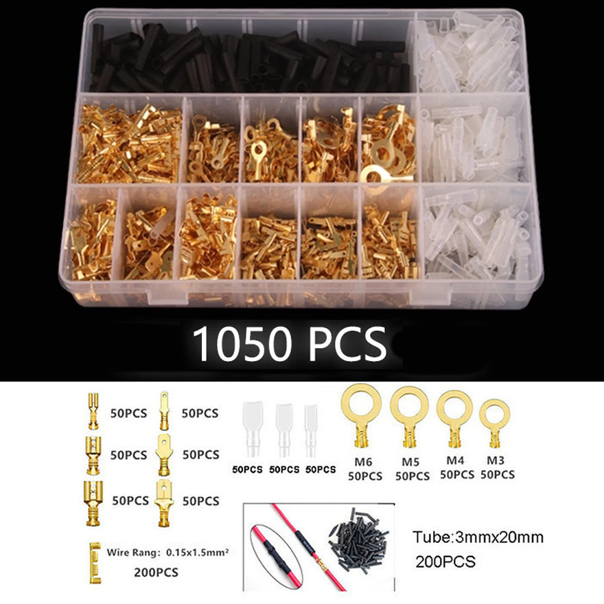 Alta Qualidade 1050 Peças Conectores De Fio Macho Fêmea Isolados 2.8/4.8/6.3mm Kit De Sortimento De Terminais De Crimpag