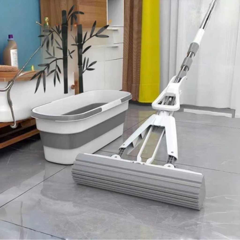 Conjunto de balde e esfregão dobrável Rodo Microfibra Limpeza Mop  Esponja PVA Mop Balde Dobrável Retangular