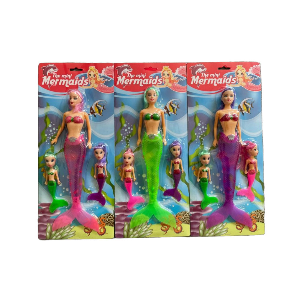 Boneca de sereia com Luz  + 2 mini sereias - Brinquedo Infantil