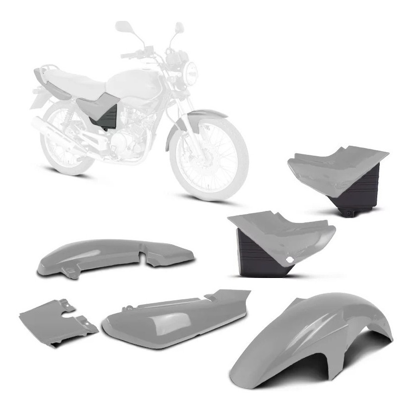 Kit Carenagem 3 Peças paralama rabeta tampa Yamaha Ybr 125 2004 2005 2006 2007 2008 Prata