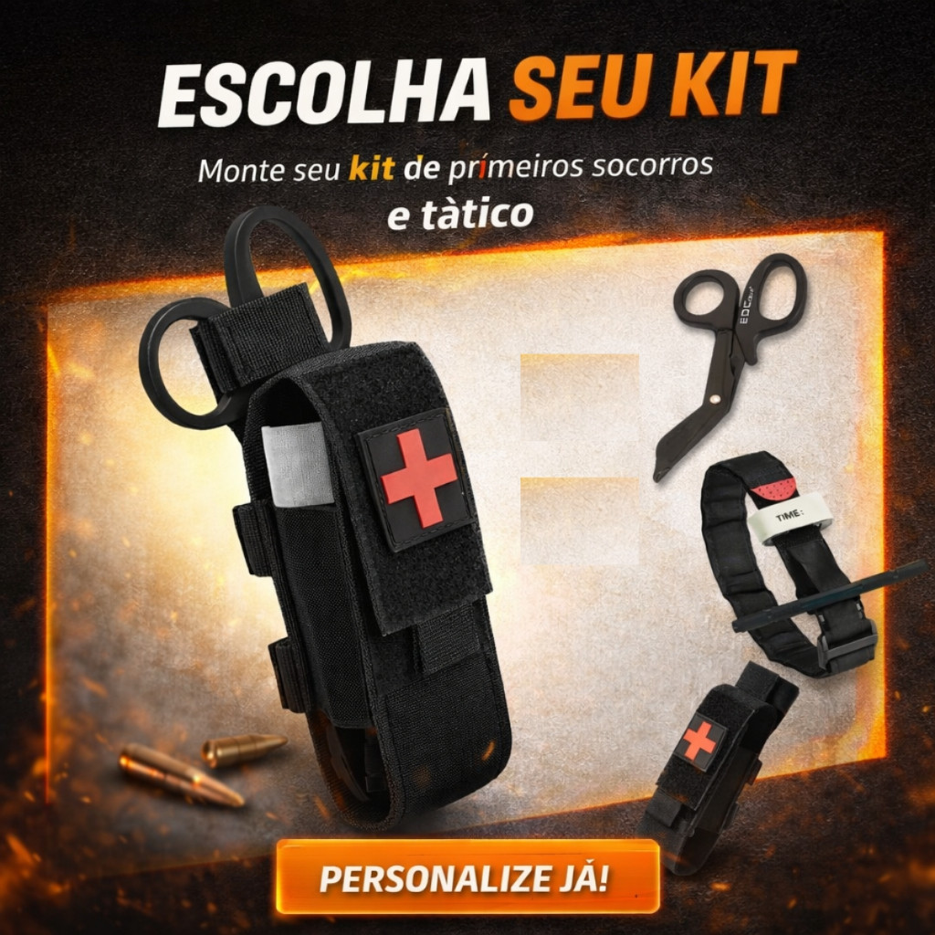 Monte o Kit Torniquete Tático Haste Metal Tesoura Ponta Romba  Porta Torniquete Modular EDC Aph Ifak