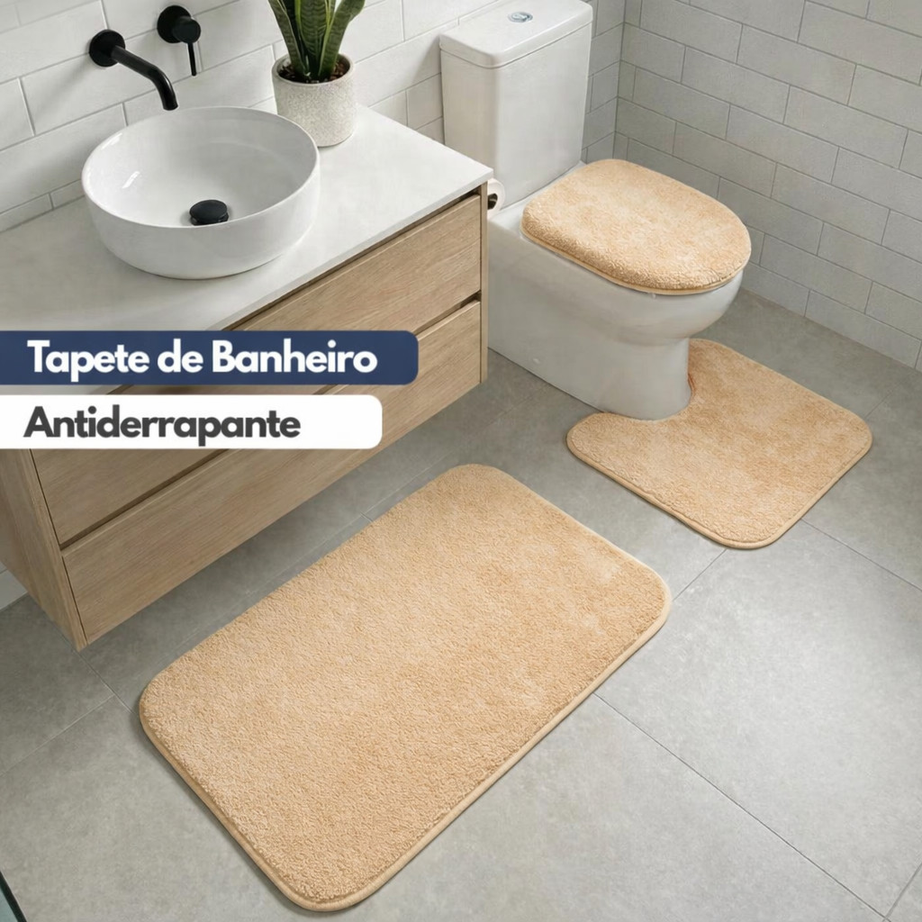 Tapete para Banheiro kit com 3 peças Antiderrapante Super Soft  Peças Algodão e Pelúcia