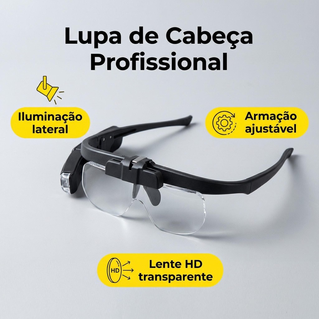 Óculos Lupa Aumento Led Recarregável Profissional Ajustável