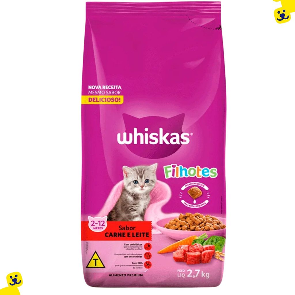 Ração Whiskas Para Gato Filhote Sabor Carne e Leite 2,7 Kg Ração Gato Filhote Ração de Gato Filhote