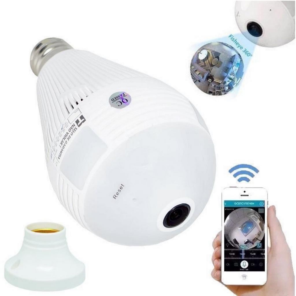 Câmera IP Segurança Lâmpada V380 Panorâmica Wi-Fi Infravermelho HD Envio Imediato
