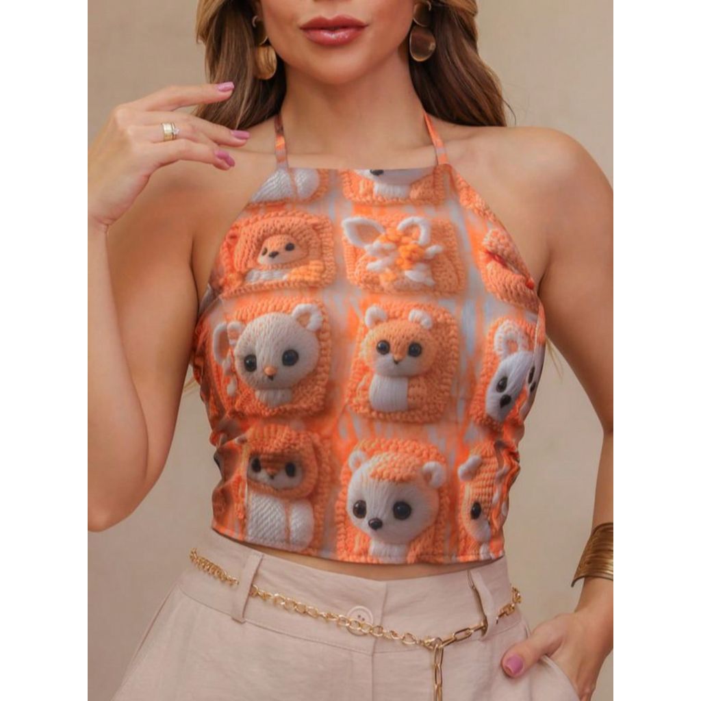 cropped combojo 3d  estampa amarrar atras novo