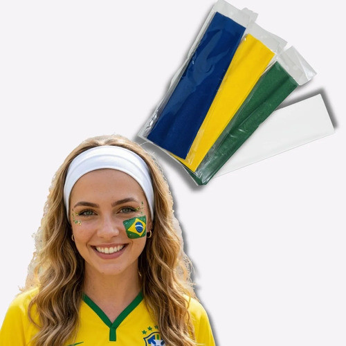 Faixa De Cabelo Copa Do Mundo Brasil Kit 4 Peças Cores Bandeira Torcida Headband Verde Amarelo Azul Branco