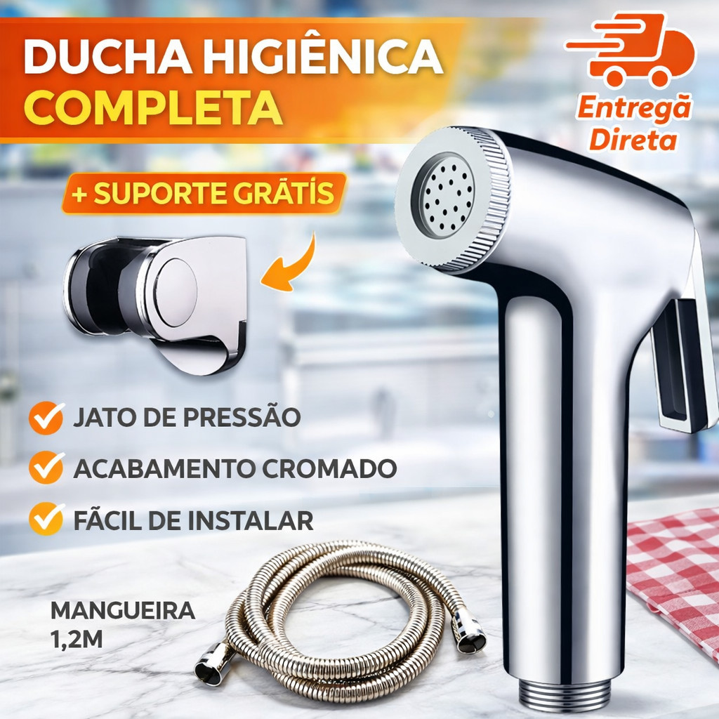 Ducha Higiênica Inox 1,2m Alta Pressão + Suporte Grátis – Banheiro