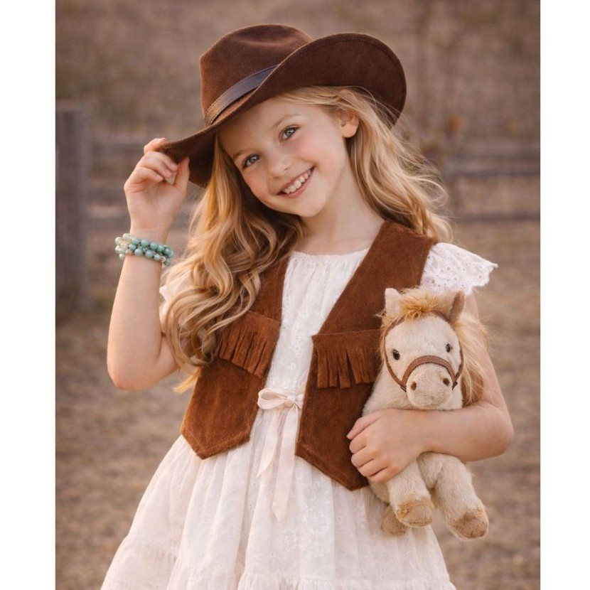 Colete Country Infantil Franja Camurça Estilo Cowboy Premium Luxo Menina Festa Junina Arraial