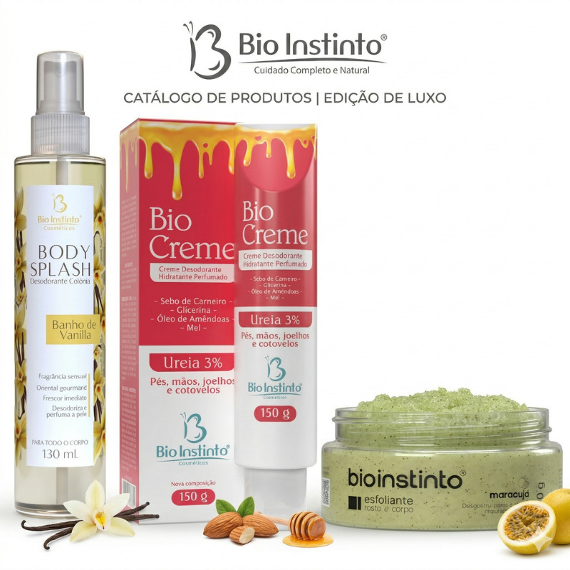 Kit Body Splash Hidratante Corporal e Esfoliante Corpo Presente para mulher Bio instinto