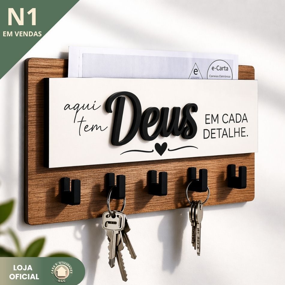 Organizador de Chaves e Cartas MDF Porta Chaves Decorativo Parede Fácil Instalação