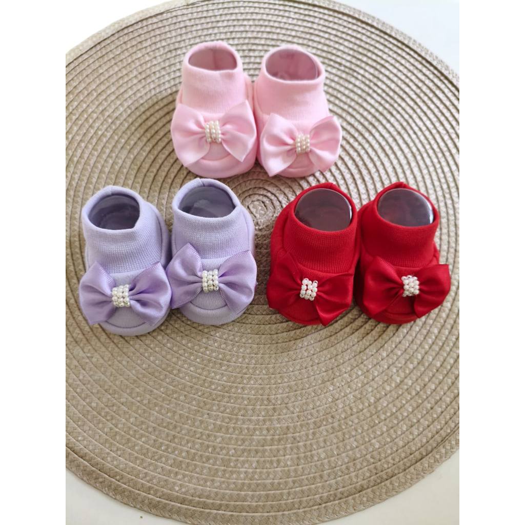 kit c/3 sapatinho de bebê recém nascido maternidade em malha luxo menina