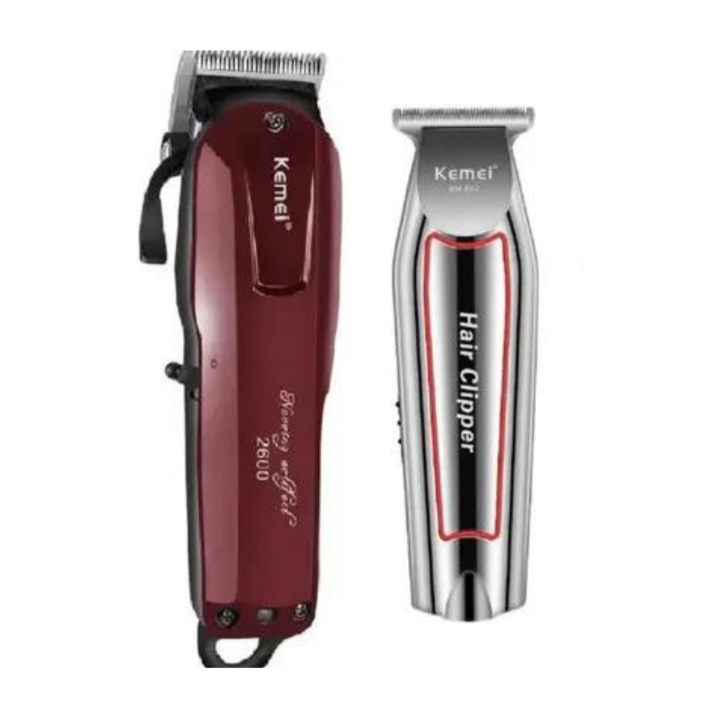 Kit Barbeiro Profissional Kemei 2600 + 032 | Máquina Cortar Cabelo e Barba