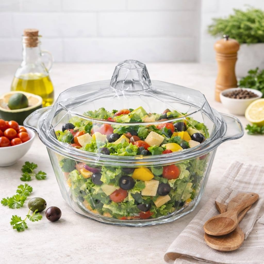 saladeira De Plástico Bowl Redonda Transparente Pet 305g Recipiente Com Tampa 2,8L