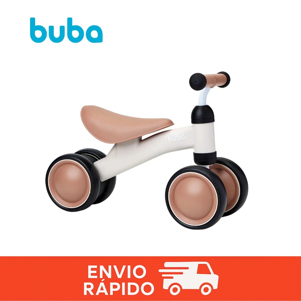 Bicicleta de Equilíbrio Buba 4 Rodas Bege Menino Menina Infantil Bebê Sem Pedal Treino de Equilíbrio Coordenação Motora