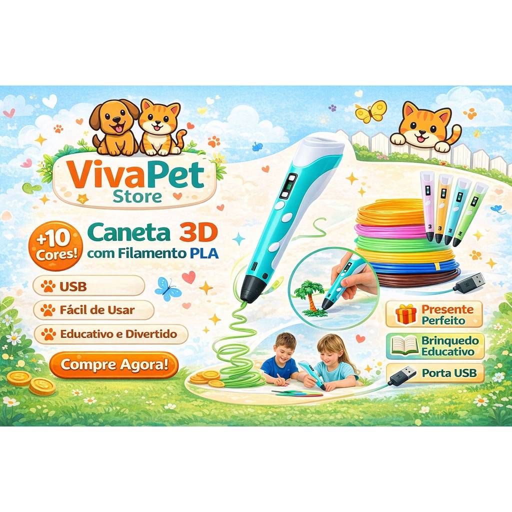 Caneta 3D Profissional com Display LCD Ajuste Velocidade Filamento PLA USB Impressora 3D Pen DIY Criativo