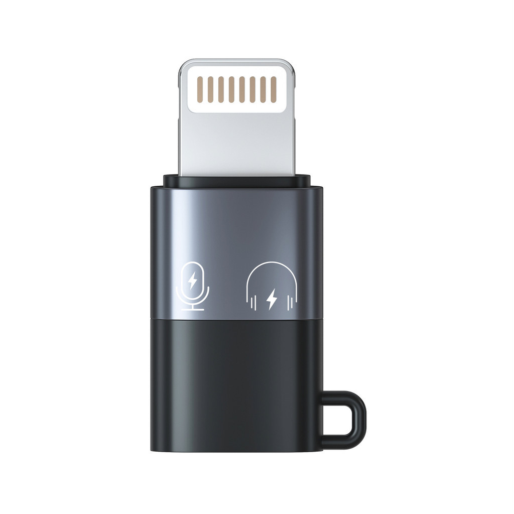 Adaptador USB Tipo-C para Conector Lightning – Compatível com iPhone, Fone e Microfone de Lapela – Cor Preto e Cinza