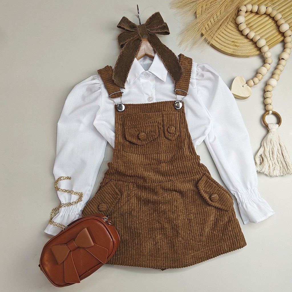 Salopete Infantil Nessa Marrom, Rosa e Azul Menina 04 ao 12