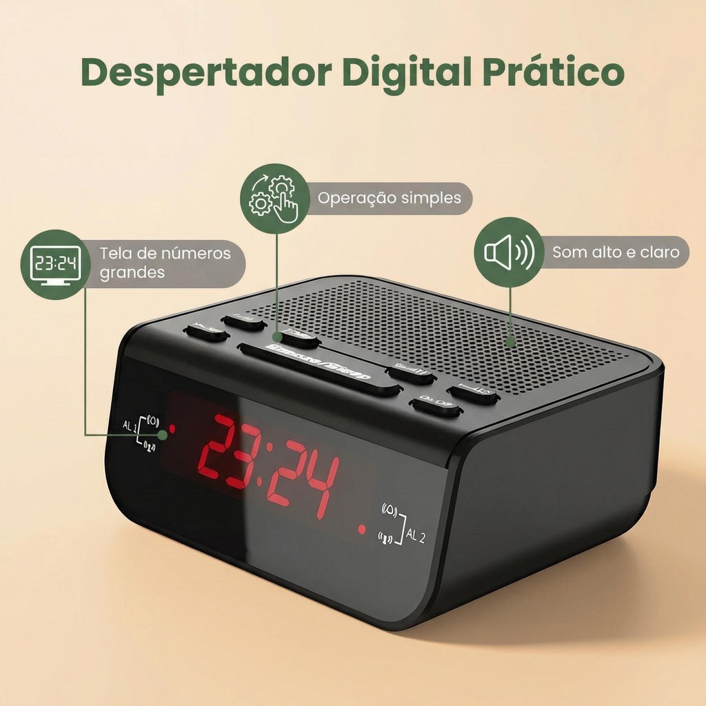 Relogio Despertador Digital Elétrico De Mesa Rádio Am/fm 671