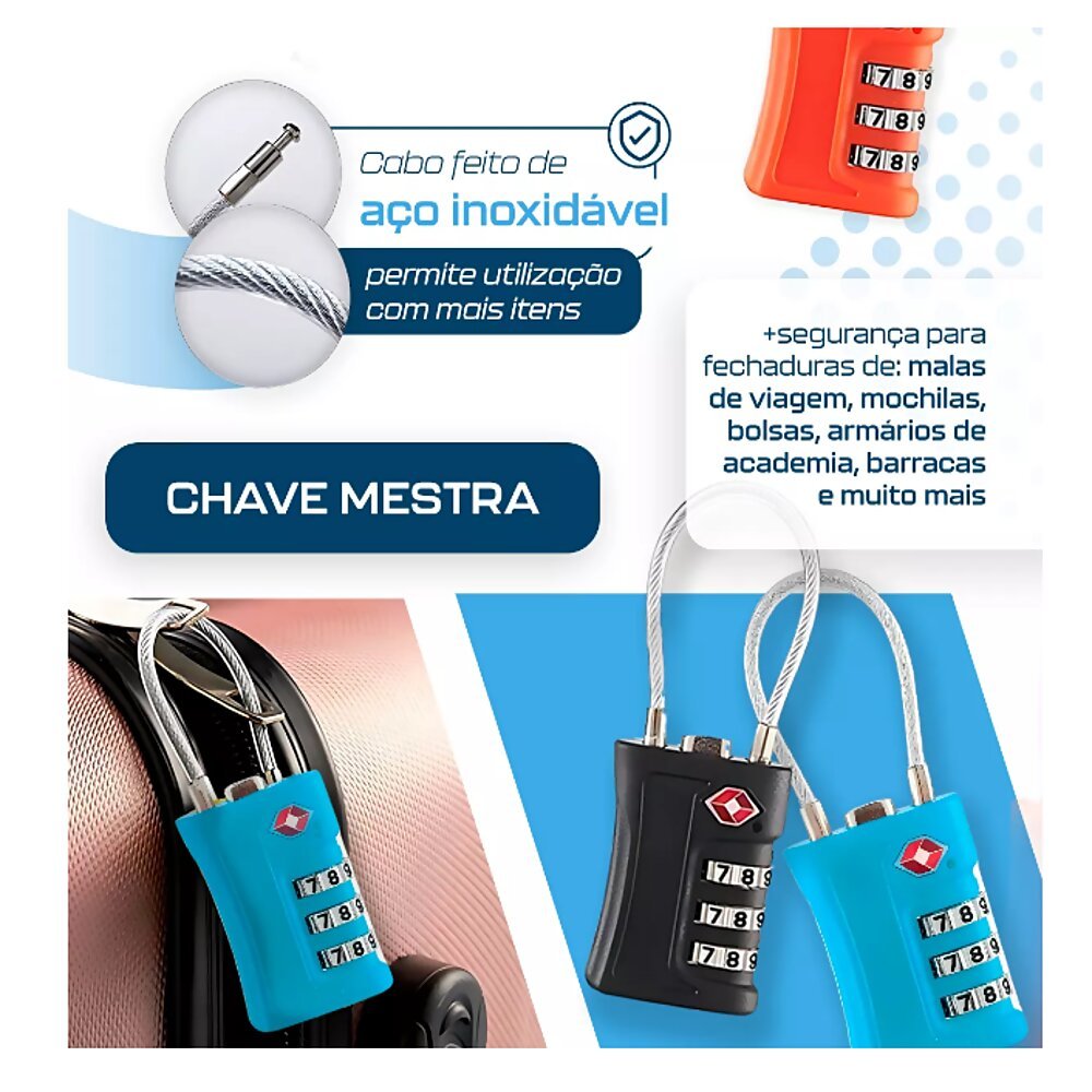 Cadeado Tsa Senha Cabo Aço Mala Viagem Bagagem Armario Academia Rosa