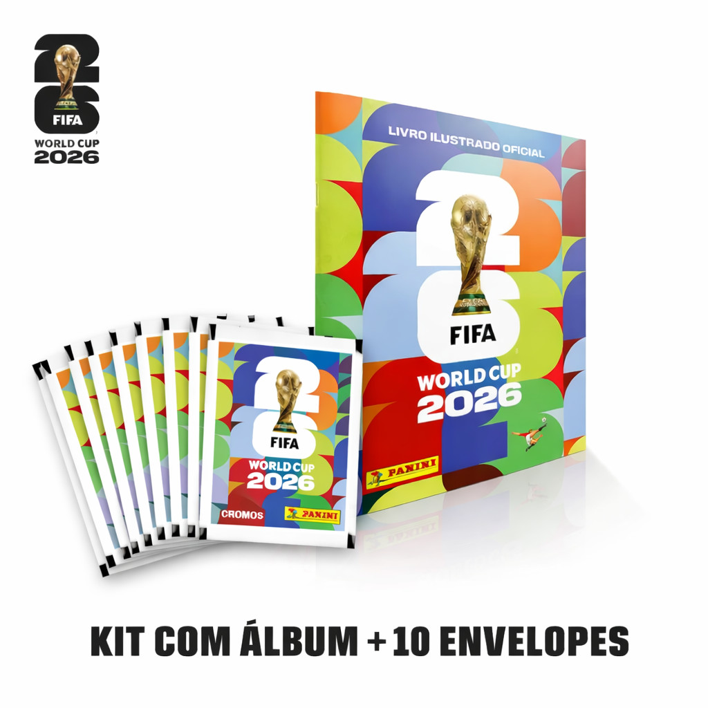 KIT ALBUM COPA DO MUNDO 2026 - CAPA BROCHURA + 10 ENVELOPES