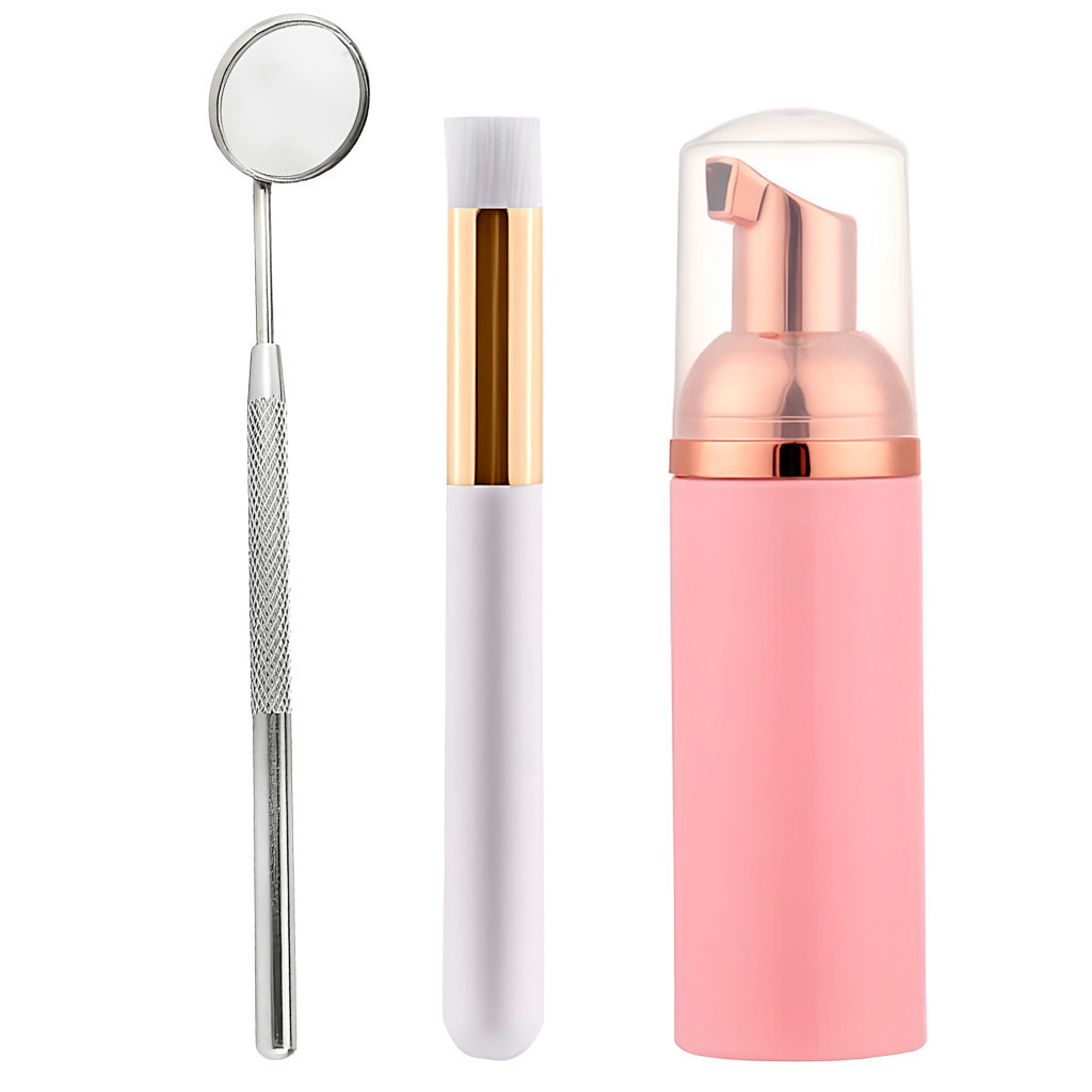 Conjunto Limpeza de Cílios com Espuma Pump Pincel e Espelho de Precisão Lash Design
