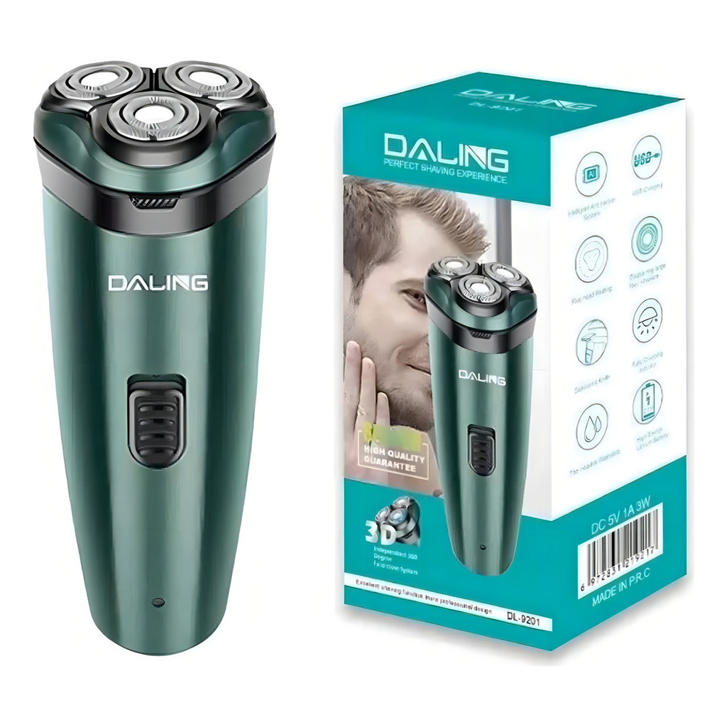 DL-9201 Barbeador Eletrico 2 Em 1 Aparador De Pelo Ergonomico Usb 2h Cor Verde