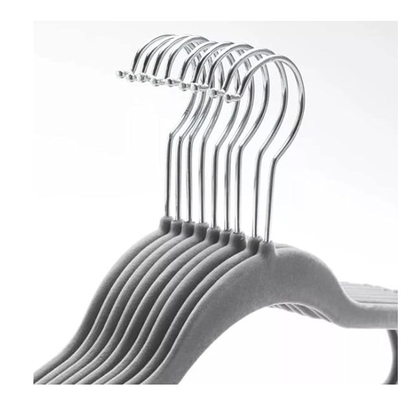 Cabide de Veludo Slim 45cm Cinza 10 pecas