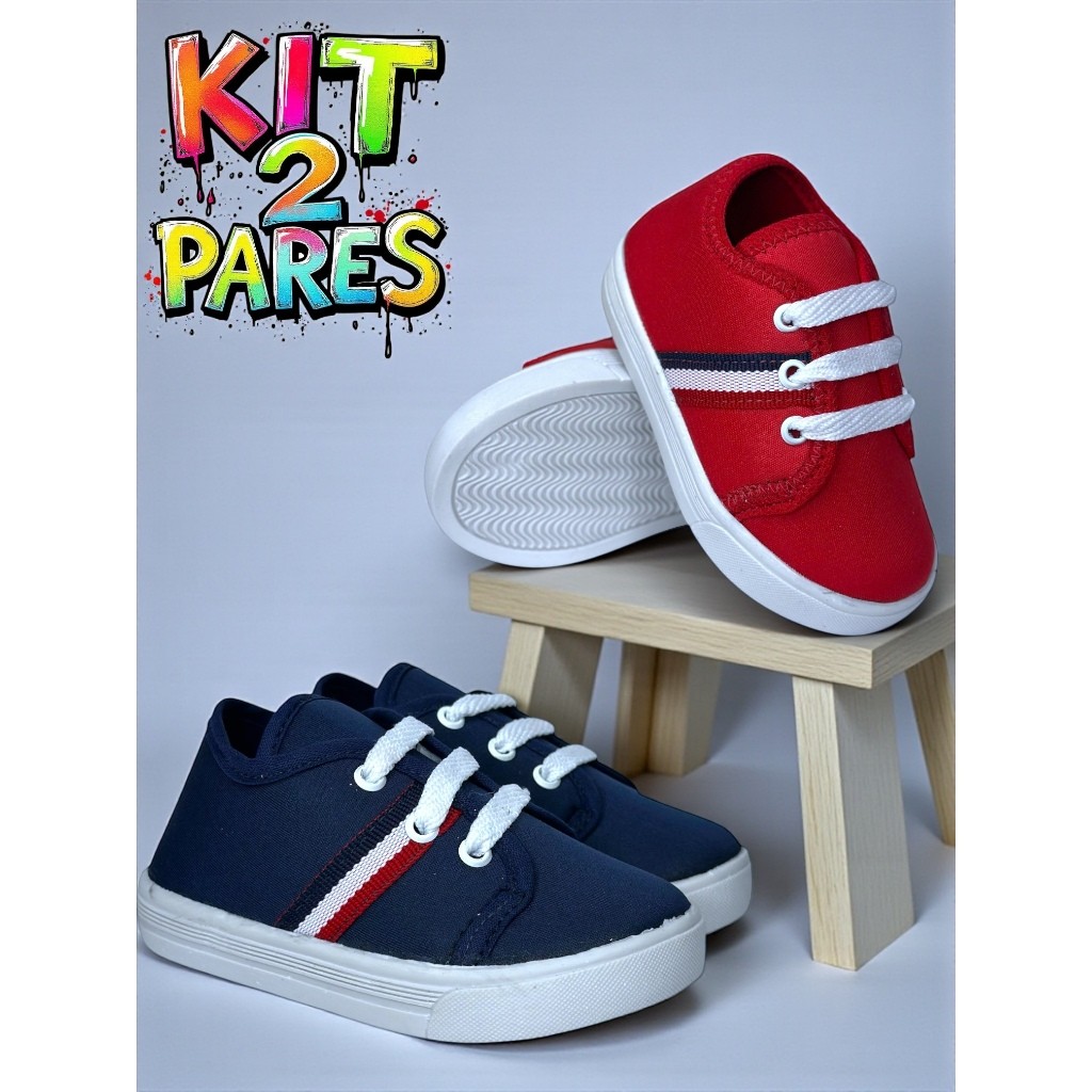 KIT 2 PARES DE SAPATENIS INFANTIL MENINO TENIS LISTRAS