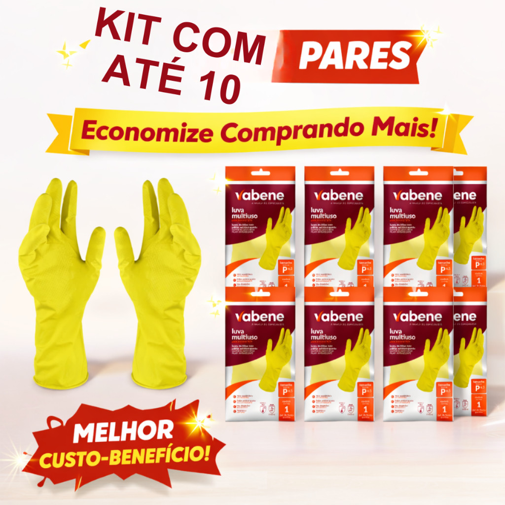 Kit 10 Luva Latex Colorida -Multiuso Limpeza Cozinha Borracha Resistente 3/5/10 Pares