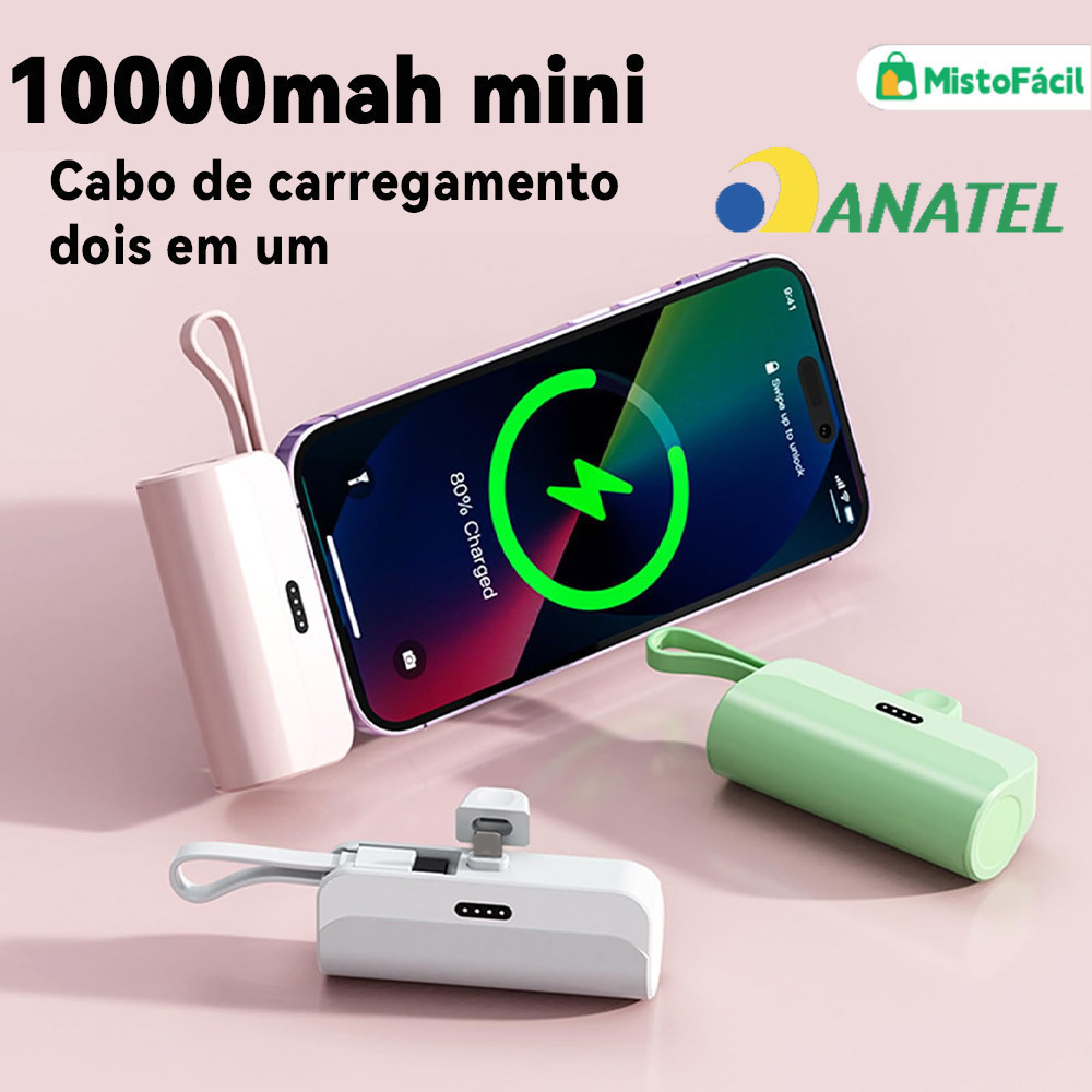 Carregador 2em1 Portátil: Bateria 10000mAh + Base Sem Fio para iPhone e Android Tipo-C