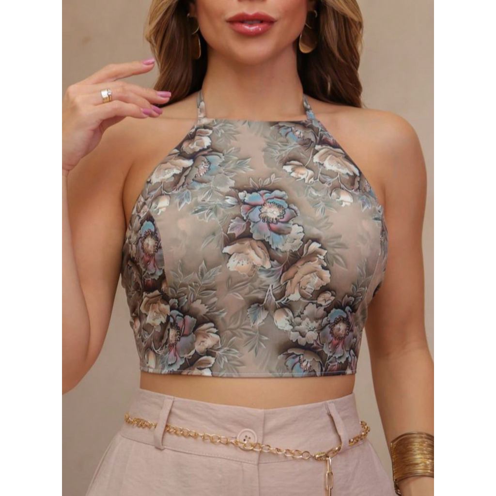 cropped combojo 3d estampa amarrar atras novo