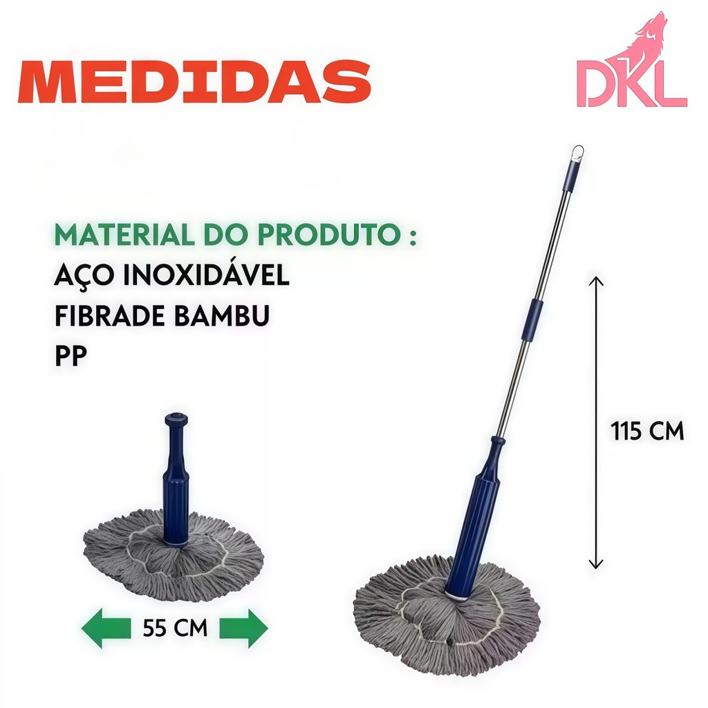 Esfregão Mop Desidratação 2 Em 1 Esfregão Giratório Automático Para Limpeza Microfibra Premium P.HQ