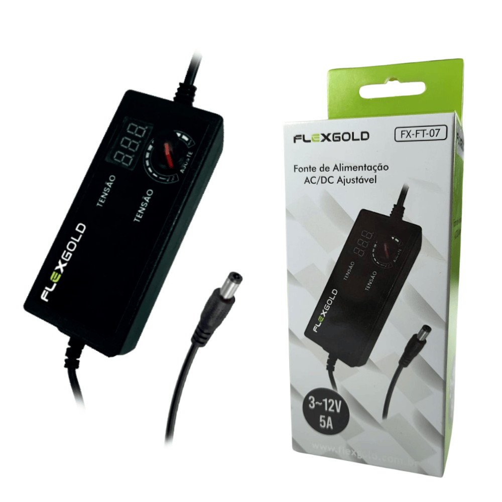 Fonte de alimentação Chaveada Ajustável 3 à 12V 5A FX-FT-07