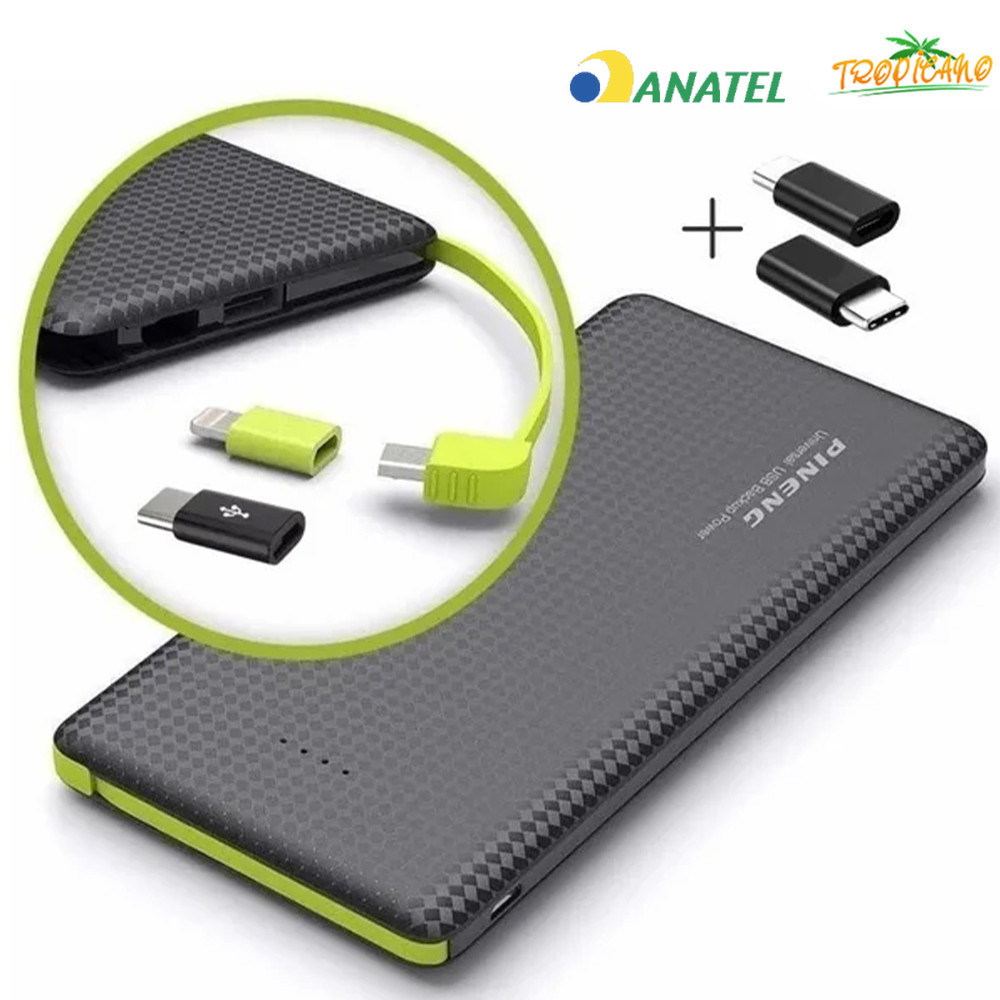 Carregador portátil Pinneng Power Bank 10.000mah com iPhone, adaptador V8