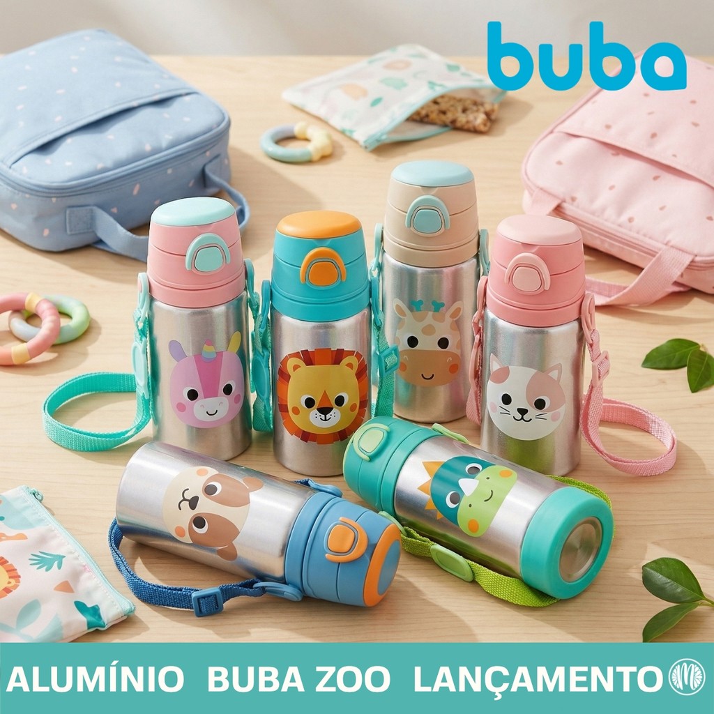 Garrafinha Infantil Alumínio Buba Zoo Canudo Silicone