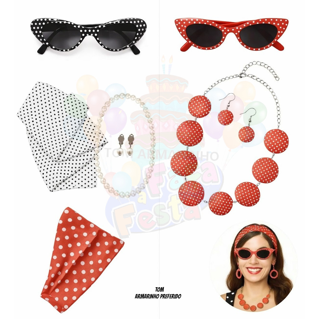 Kit de Acessórios Retrô Anos 50 Feminina  – Disponivéis em dois modelos